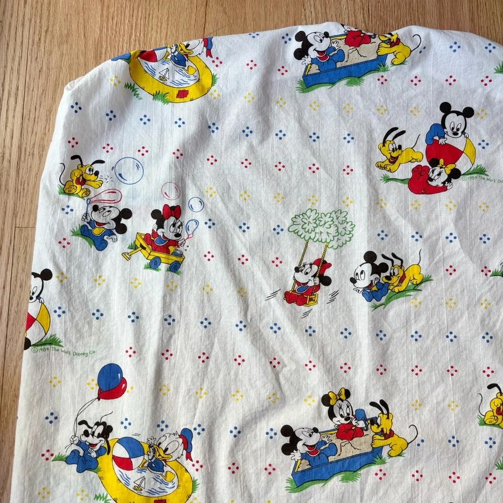 Vintage 1984 Dundee Fitted Mini Crib Sheet Baby Mickey Playground Print Cotton